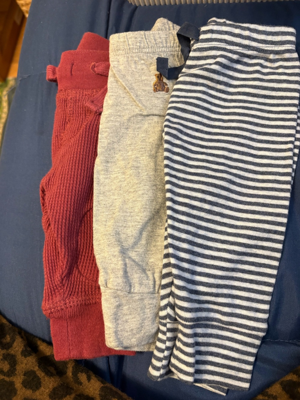 GAP Baby Pant Bundle: Three Pairs Pants - Burgundy, Light Gray, Navy Stripe